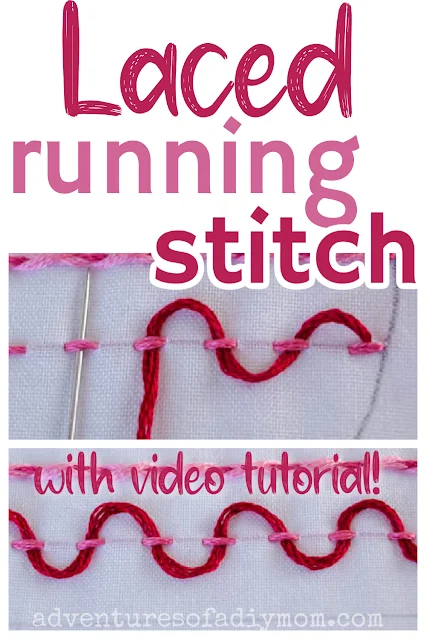 collage of images of the laced running stitch with text overlay