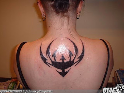 I did find this awesome modified chaos tattoo. Solid black lines with its 