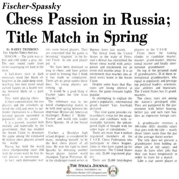 Chess Passion in Russia; Title Match in Spring