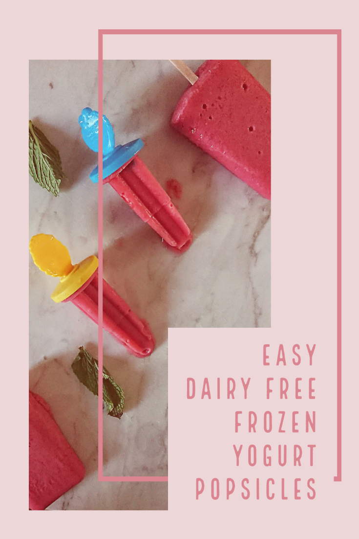 pinning image for Dairy Free Strawberry Frozen Yogurt Popsicles
