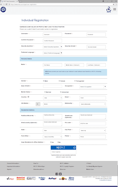 picture of complete individual irctc registration form