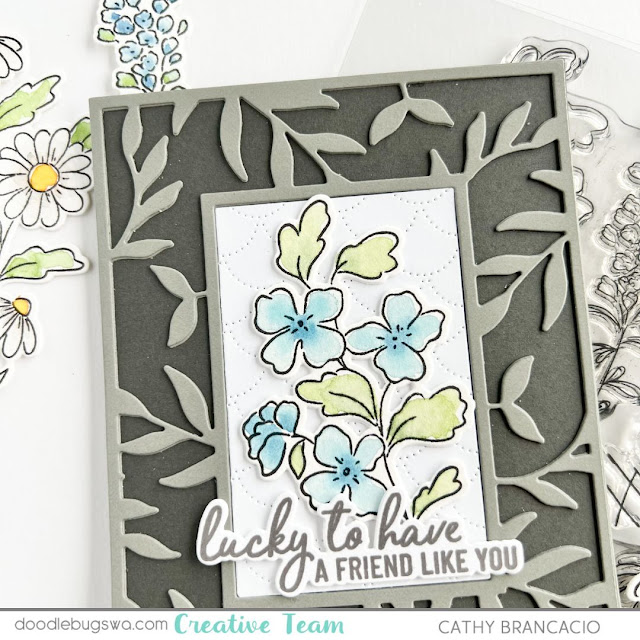 Watercolored Pinkfresh Studios Beautiful Blooms and Altenew Leaf Frame Cover Die