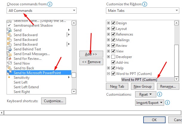 Cara Menambahakan Menu Sent to Microsoft PowerPoint di Word