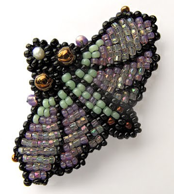 bead embroidery, moth pin, by Robin Atkins, edited photo