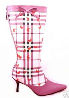 Cherry print knee high boots