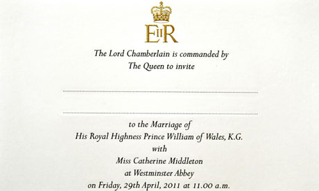 royal wedding invitation 2011. royal wedding invitation list.