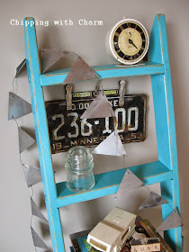 Chipping with Charm:  Aqua Ladder Book Shelf...http://www.chippingwithcharm.blogspot.com/