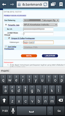 cara membayar bpjs lewat e banking mandiri