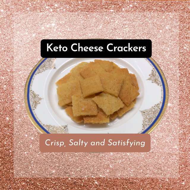 Crisp, Salty and Satisfying Keto Cheese Crackers with photo of crackers on plate