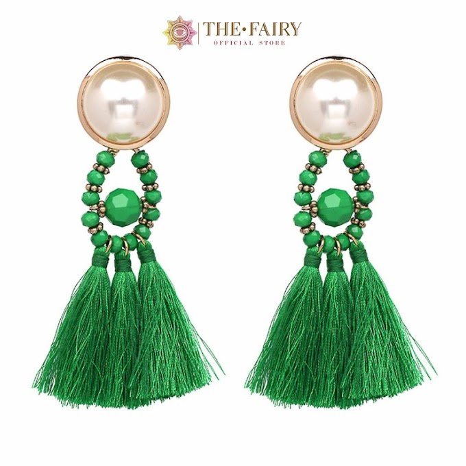 [ thefairy_fancyaccessories ] Bông tai Boho đính hạt xà cừ bảng to sang trọng [BT 151]