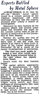 Experts Baffled by Metal Sphere - Spokane Daily Chronicle 12-19-1950
