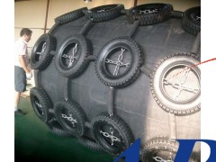 Rubber fender with chain and tire net