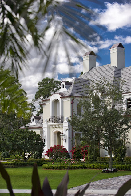 view from the garden filled with vivid flora and clues a palace style home design