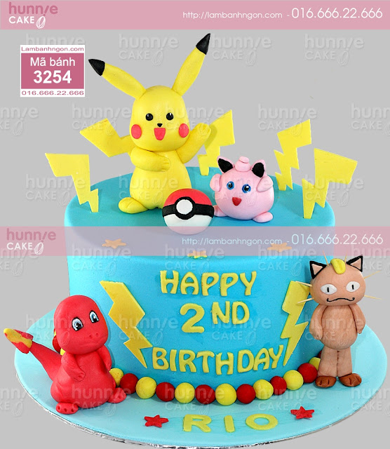 Bánh gato sinh nhật fondant chủ đề Pokemon - Pikachu