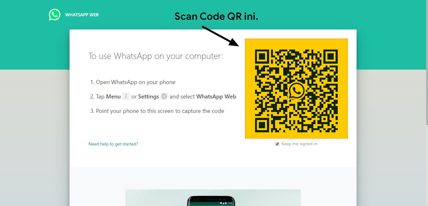 Scan code QR agar bisa login di Whatsapp Web