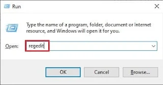 regedit on the run dialog box