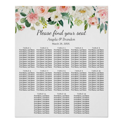  Blush Pink Floral 13 Tables Wedding Seating Chart