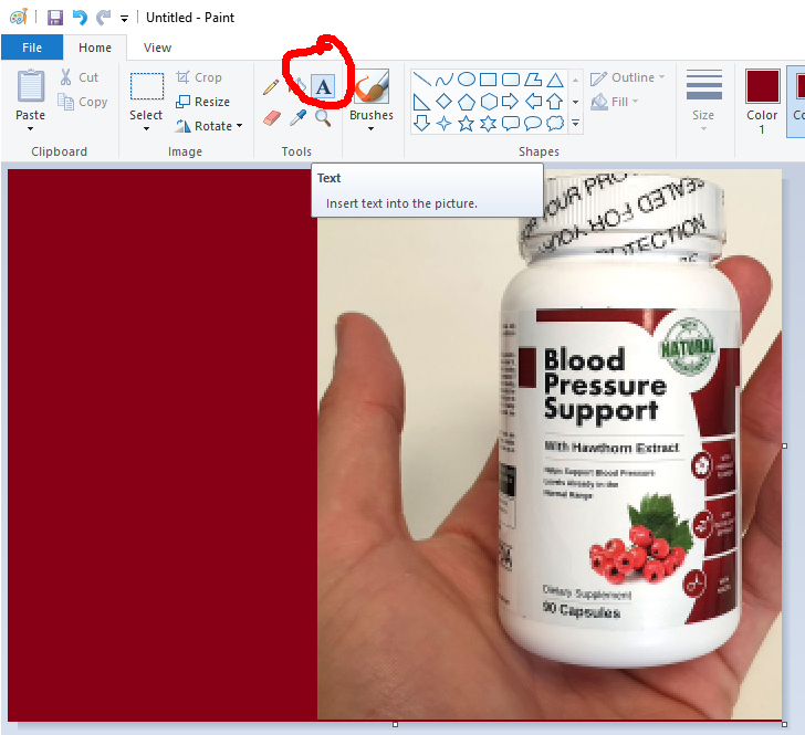 How to adjust text on image in MS Paint?