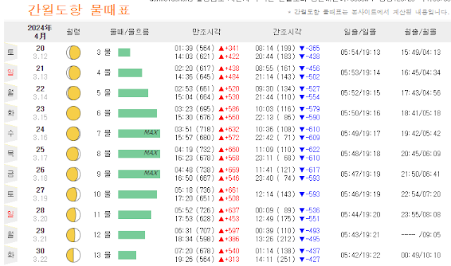 간월도 물떼 시간표