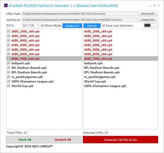 DpFileList Generator DLC 7.0 For PES 2021