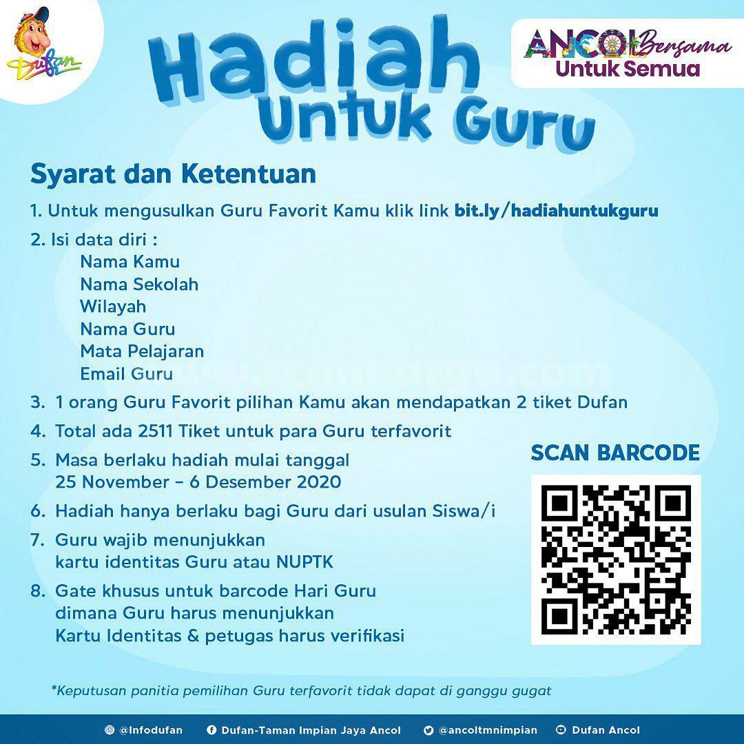 Dufan Promo Hari Guru Nasional: Gratis 2511 Tiket Hadiah untuk Guru Favorit Kamu*