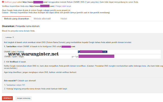 Verifikasi CNAME di google webmaster