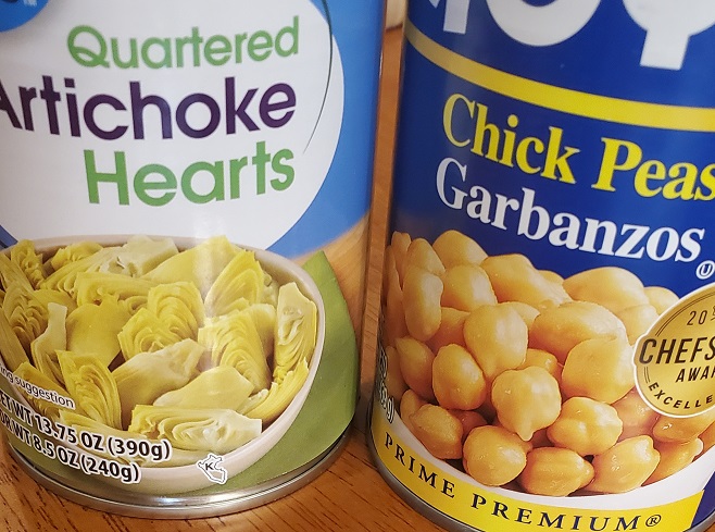 canned aritchoke heart and chickpeas