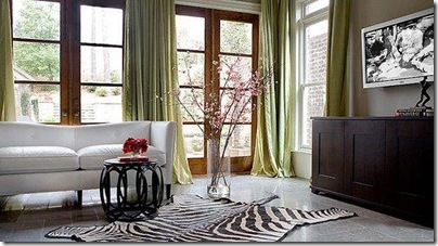 decorpad living room with zebra rug citron curtains and chinese side table