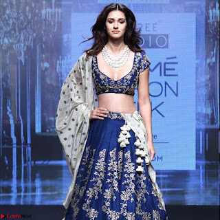 Disha Patani in Beautiful Blue Chania Choli Lehenga at Lakme Fashion Week Summer Spring 2017 6.jpg