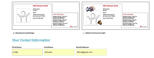 ICE contact card form