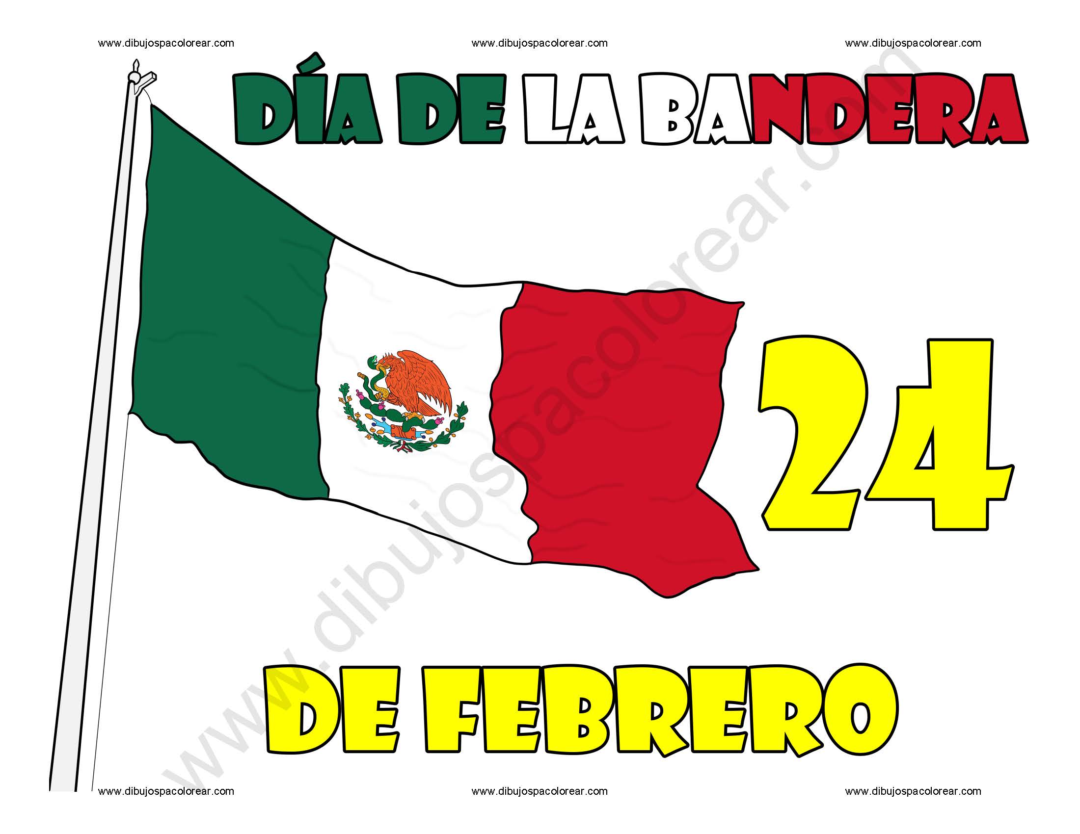 Dia de la Bandera de México dibujo a color y para colorear