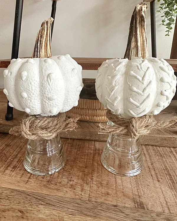 textured hot glue pumpkins with jute knot