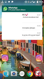 Nah nantinya WA kalian sudah di layar utama, jadi kalian bisa lihat chat WhatsApp di layar utama dengan menggeser chat chat yang masuk itu tanpa membuka chattingannya. Jadi kalian bisa melihat chat WA tanpa membukanya