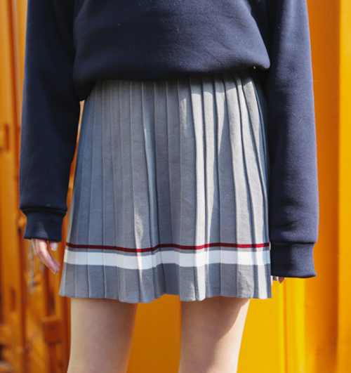 Strip-Accented Pleated Knit Skirt