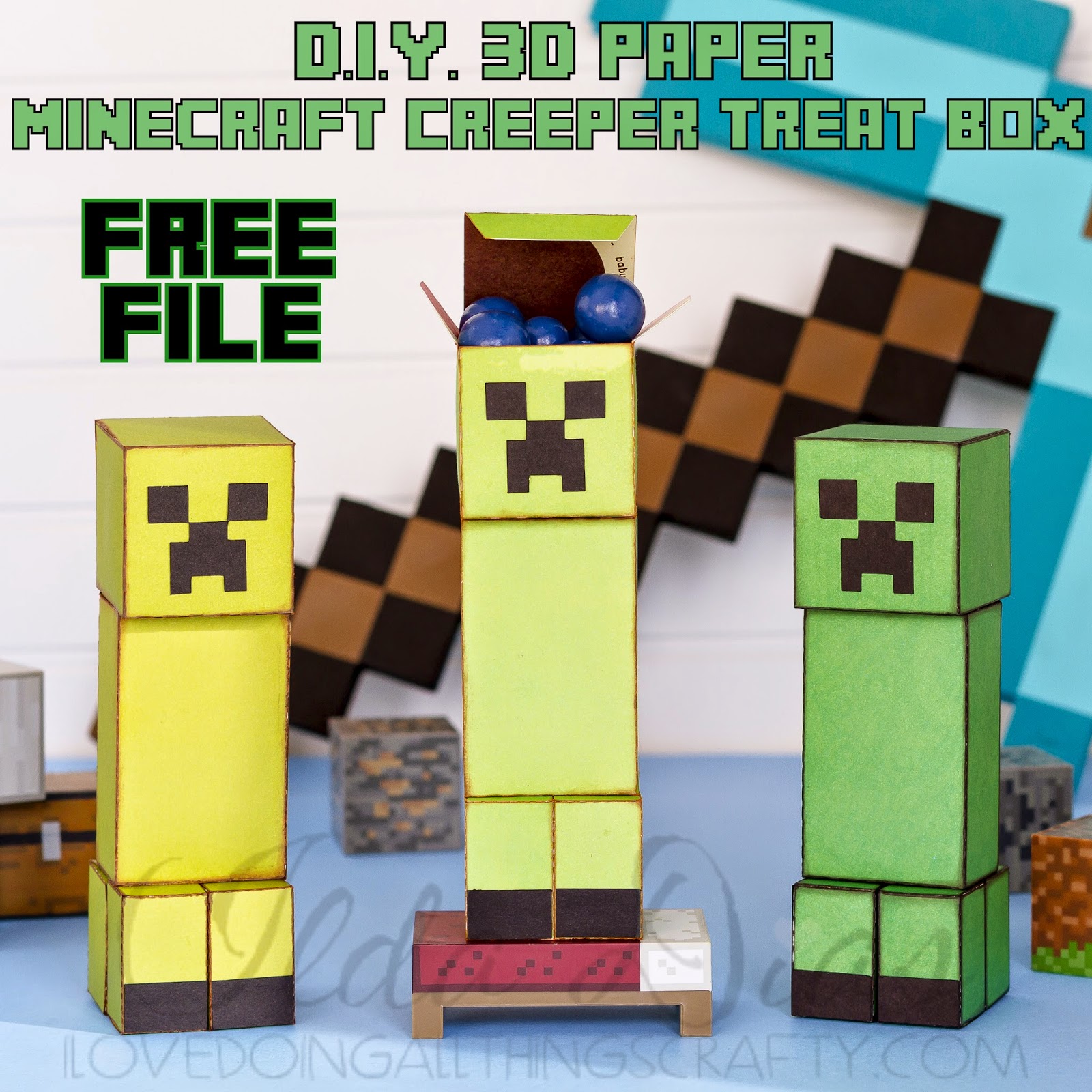 Download I Love Doing All Things Crafty 3d Paper Minecraft Creeper Treat Box Free File