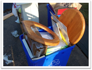 toilet seat in recycling bin
