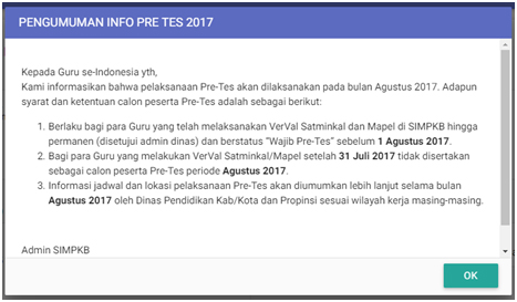 Jadwal Pelaksanaan Pre-tes / Tes Awal SIMPKB 2017 Pada Bulan Agustus 2017