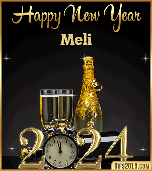 Champagne Bottles Glasses New Year 2024 gif for Meli