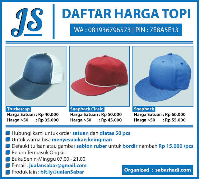 Daftar Harga Topi Update