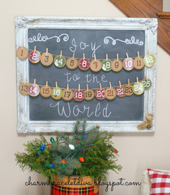 DIY Christmas Countdown Advent Calendar cardstock number rounds banner chalkboard