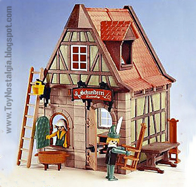 Las casas y comercios con techos y entramados del sistema "steck" Playmobil 3440  -  Sastrería - 1977 (Playmobil 50 años)