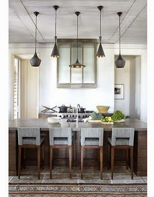 gorgeous kitchen with five hanging pendant lights