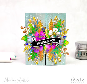 Maria Willis, Cardbomb, #tonicstudios, #tonicstudiosusa, #cards, #cardmaking, #handmade, #handmadecards, #create, #creative, #art, #diy, #craft, #tonicstudiosgardenparty, #botanicalburst, #nuvo, #nuvoaquaflowpens, #watercolor, #flowers, #gatefold, 