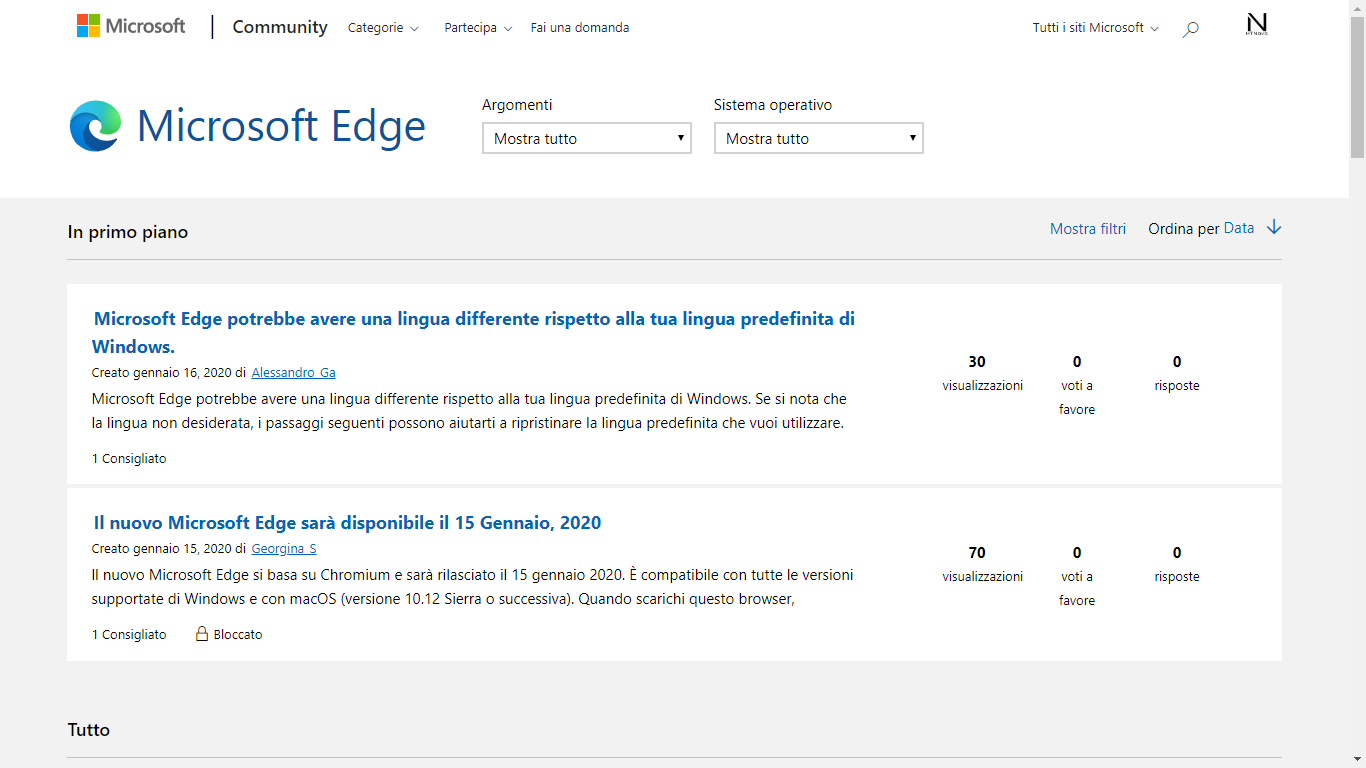 Nuova sezione Microsoft Edge Chromium in Microsoft Community