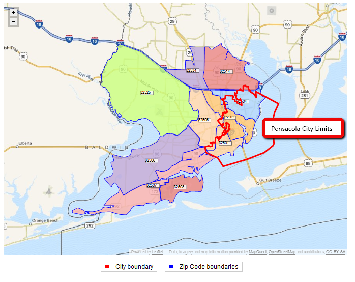 Zip Code Map Pensacola Fl Pensacola City Limits versus Escambia County~
