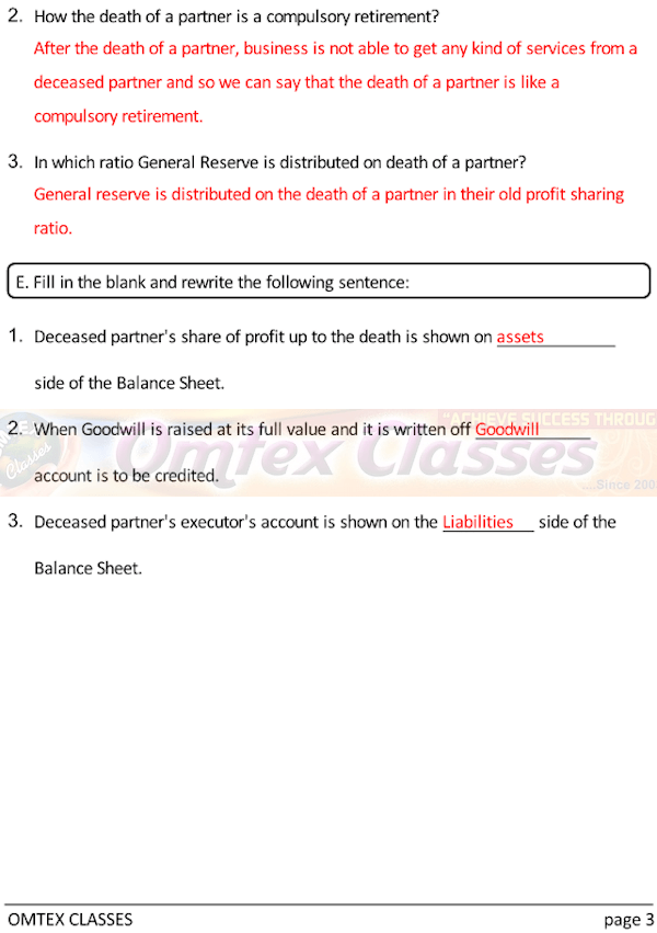 Accounts Test No. 5. Class: 12th Standard Maharashtra Chapter 5: Reconstitution of Partnership (Death of Partner)