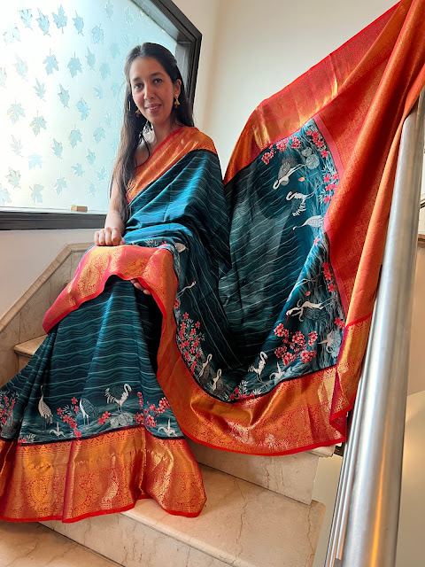 Bespoke printed kanjeewaram silk saree