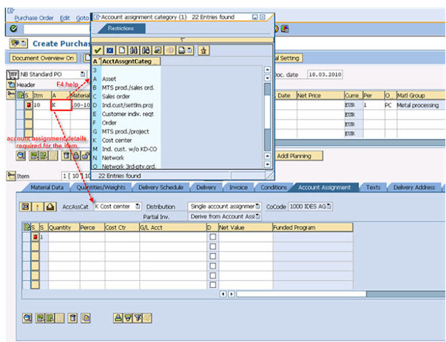 account assignment category p in sap mm