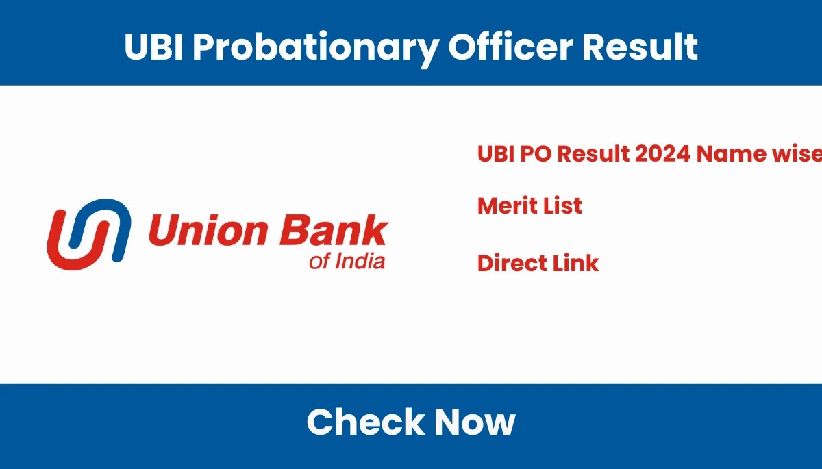 UBI PO Result 2024 Declared UBI PO Cutoff Marks Merit List at www.unionbankofindia.co.in