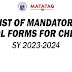 List of Mandatory School Forms for Checking (SY 2023-2024)